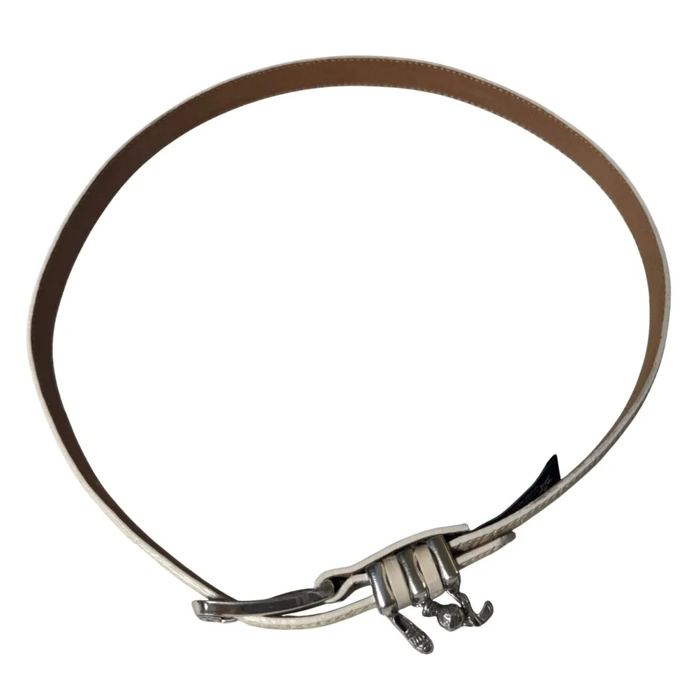 ⁠Brighton Cream Croc Embossed Leather Golf Charm Belt Silver Buckle Size M 30⁠